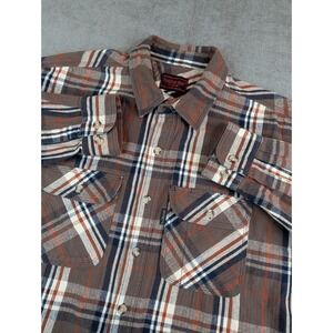 Five Brother Shirt Men XL Brown Plaid Flannel Long Sleeve Button Up Pockets Work